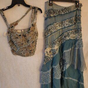Musani Couture Vintage 2piece Lace, Applique& Beads Skirt Set Sz 44 US 12